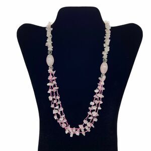 Rose Quartz Necklace Multi Strand Beaded 20" Retro Barrel Clasp Good Energy